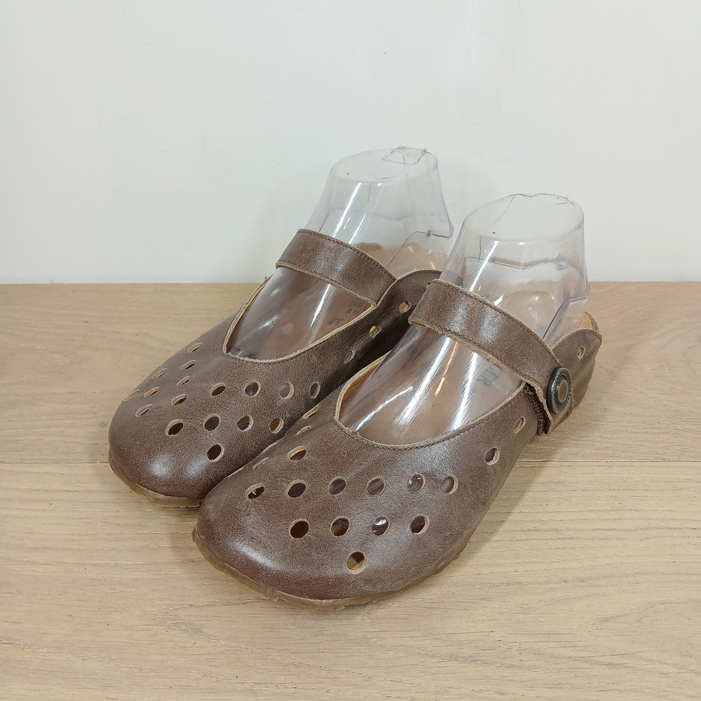 Haflinger Clogs Womens 9 Brown Leather Perforated Mary Jane Mules Streetwear